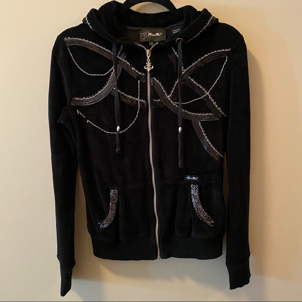Miss Me Jeans Embellished Black Zip Up Hoodie Sz S
